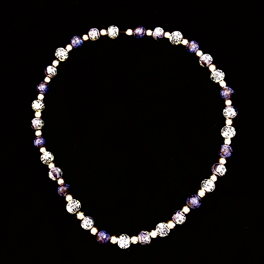 Vera Bradley Vera Beads clay necklace.  Blue and silver 17”.  Elastic string.